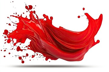 Dynamic red liquid splash, swirling and splashing against white background