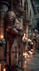 Fototapeta premium Medieval Knight Guarding Crypt with Sword 