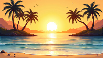 Obraz premium Beautiful Tropical Sunset Over Calm Waters