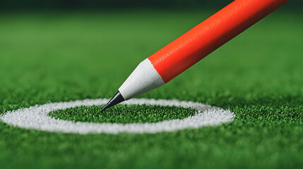 A close-up shot captures a vibrant orange pencil meticulously tracing a circle on a field, creating a visual of precision and attention to detail.