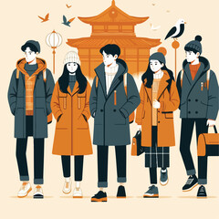 vector image of adult wearing jacket in winter