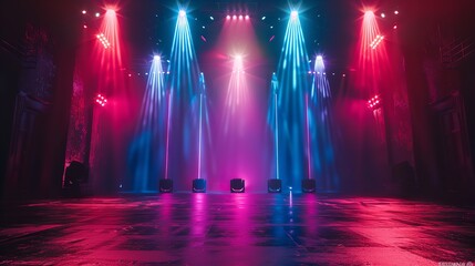 Abstract concert lighting, colorful spotlights dance across the stage, a background of musical euphoria and visual splendor.