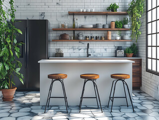 Modern Kitchen with Subway Tile
