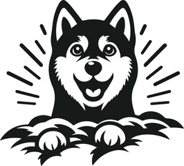 Vector dog face peeking animal silhouette