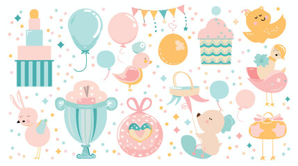 Fototapeta premium Adorable Baby Shower Icons Over Decorative Dotted Background Vector Illustration