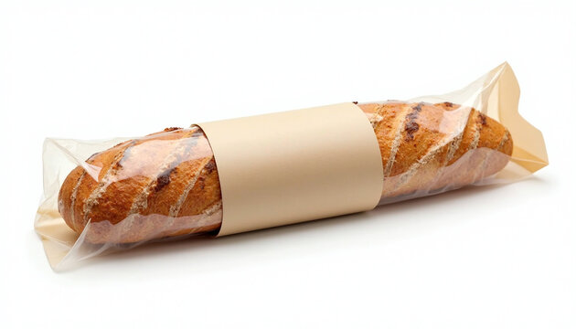 A loaf of bread wrapped in a clear plastic bag.