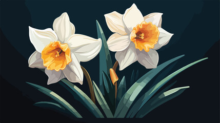 Naklejka premium Elegant Daffodils on Dark Background - Vector Illustration
