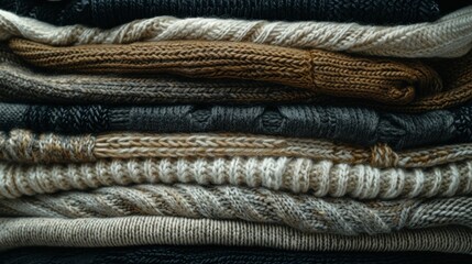 Stacked knitted sweaters cozy autumn winter fashion