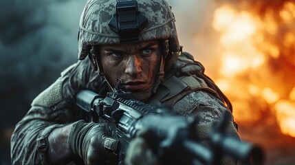 Obraz premium Intense Soldier in Combat