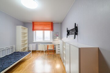 interior room apartment bedroom with bed, cozy place to sleep and relax