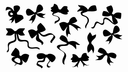 set of black ribbon silhouette vector on white background