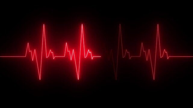 Glowing neon heartbeat rate Animation. Abstract digital heartbeat signal icon. glowing neon heart pulse. Heartbeat. Electrocardiogram motion