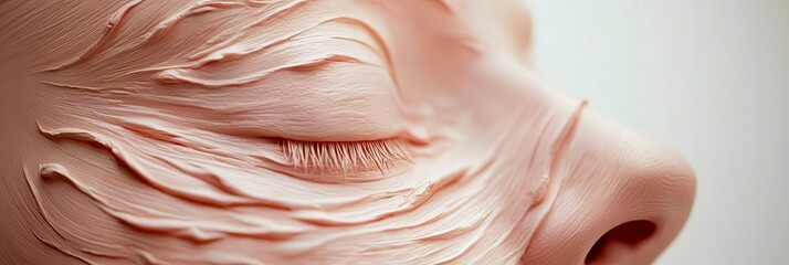 Fototapeta premium Close-up of a Person's Eyelid with Pink Clay Mask.
