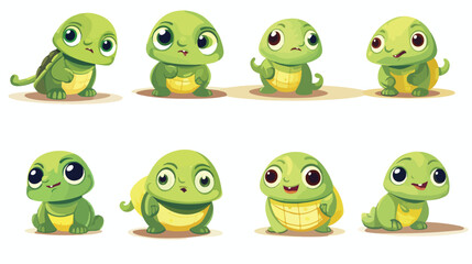 Fototapeta premium Expressive Tiny Turtle with Cute Animal Emotions and Emoji Collage