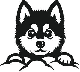 Vector dog face peeking animal silhouette