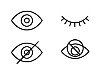 Obraz premium outline vector icons of user interface eyes: view icon, hide icon, eye toggle, preview icon, visibility setting, crossed eye icon, eye outline, hovered eye. ine style icons in a modern, minimalist