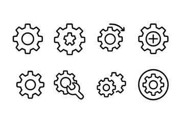 outline vector icons of general settings: gear, sliders, control panel, toolbox, wrench, screwdriver, system update, user preferences., set of line style icons in a modern, minimalist design.
