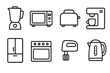 Minimalist kitchen appliance icons set: linear style for modern designs