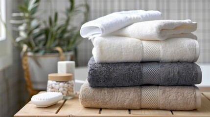 Stacked towels in neutral tones