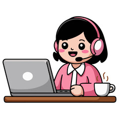 Business woman working on laptop vector illustration