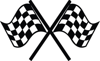 Crossed checkered flags silhouette, Racing finish line flags, Sports competition flag icon, Checkered race flags vector, Finish line flags illustration