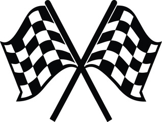 Crossed checkered flags silhouette, Racing finish line flags, Sports competition flag icon, Checkered race flags vector, Finish line flags illustration