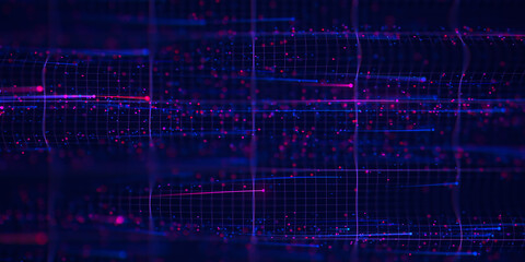 Abstract wavy flow of big data in cyber space. Quantum computing information stream. Digital pathway of cloud data waves