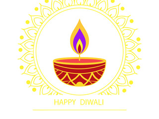 Festive diwali celebration design with diya lamp and ornamental border.