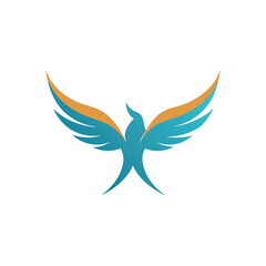 minimalist bird with open wings logo icon on white