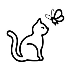 Cat and butterfly vector illustration cute pet animal design graphic outline drawing silhouette line art icon vector image