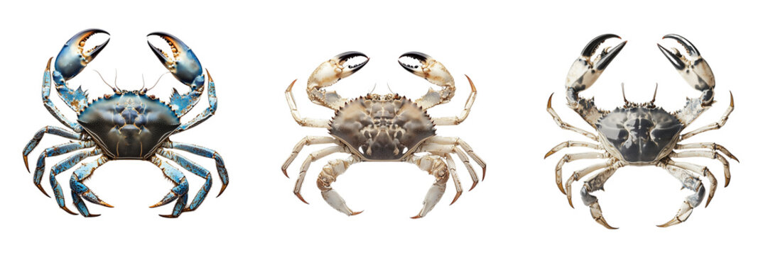Set of Horned ghost crab crawling across the soft, white sand of a pristine Maldives beach on transparent png background. Ai generated