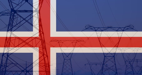 Image of flag of iceland over pylons