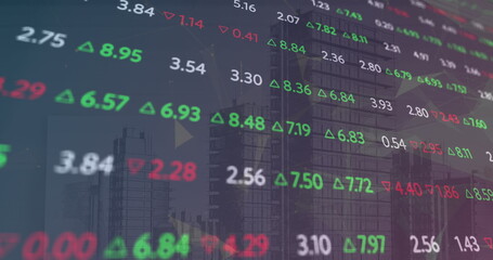 Image of stock market over cityscape