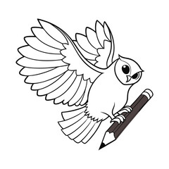 Owl hold a pencil vector illustration