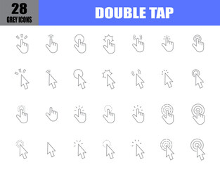 Double tap grey line icons. touch screen gestures. thin line style.