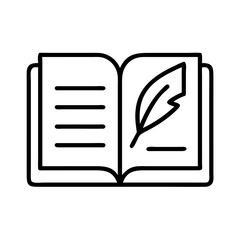 Open book with feather quill illustration, education, writing, and literature concept vector icon