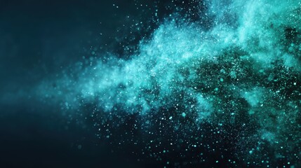 Fototapeta premium Abstract Cosmic Burst: A vibrant teal nebula of cosmic dust and gas illuminates the dark expanse of space, with a mesmerizing blend of textures and colors.
