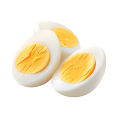 Three half cut boiled eggs isolated on transparent background PNG