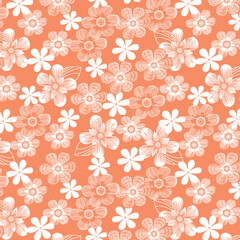 Floral seamless pattern print with brick red colors