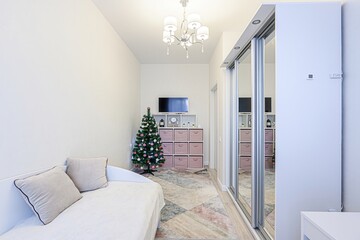 interior room apartment bedroom with bed, cozy place to sleep and relax