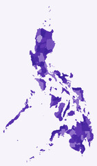 Map of the Philippines with regions. A simple country border map with regional divisions. Deep purple color palette. Blank Philippines shape with administrative division. Vector illustration.