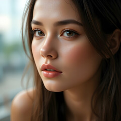 Obraz premium Portrait of Young Woman Looking Away Indoors