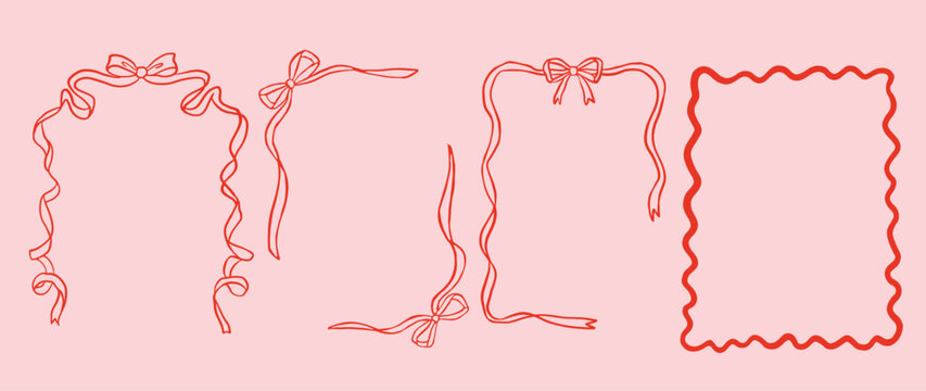 Whimsical ribbon bow border frame collection. Invitation frame.