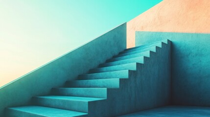 Naklejka premium Minimalist staircase design with pastel colors leading towards the sky