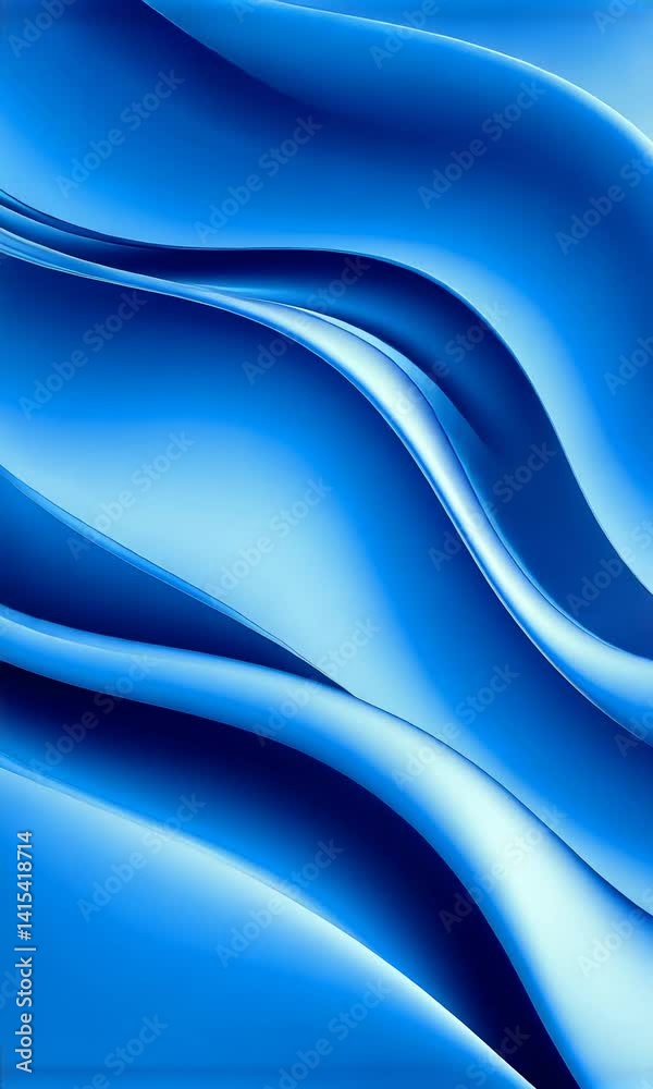 Poster Elegant blue waves gracefully moving in fluid motion, creating dynamic spatial design with soft gradients and clean minimalist aesthetic for professional visual communication