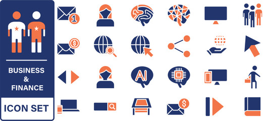 Fototapeta premium Business and office web icons in line style. Money, bank, contact, infographic. Icon collection. Vector illustration