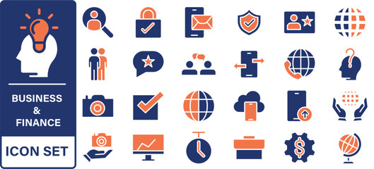 Fototapeta premium Business and office web icons in line style. Money, bank, contact, infographic. Icon collection. Vector illustration