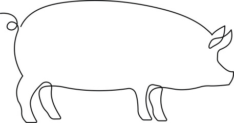 Pig in Continuous Line Art Drawing Style. Abstract Pig Silhouette in Minimalist Black Linear Design, Isolated on White Background