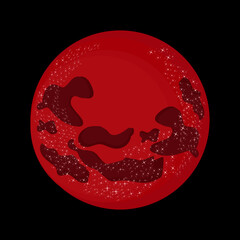 Crimson lunar silhouette adorned with intricate native-inspired organic shapes, blending cultural motifs with a mesmerizing circular composition of deep red and textured elements.​​​​​​​​​​​​​​​​