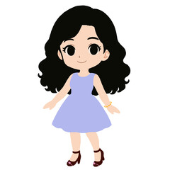 Chibi Girl in Pastel Purple Dress and Red Heels | Cute and Confident Fashion Illustration 